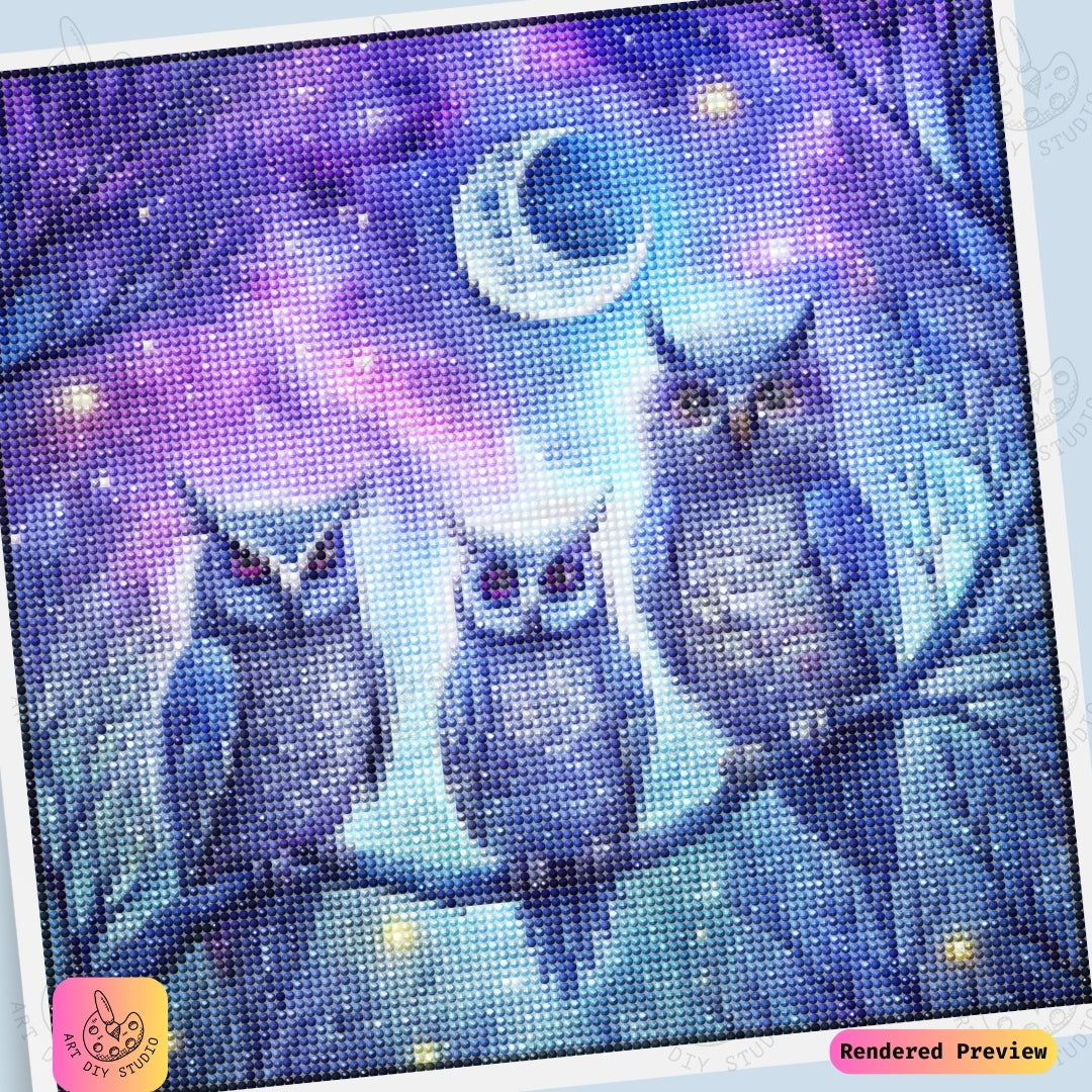 Artdiystudio Lunar Owl Trio Diy Diamond Painting Kit A Celestial Night Craft 6