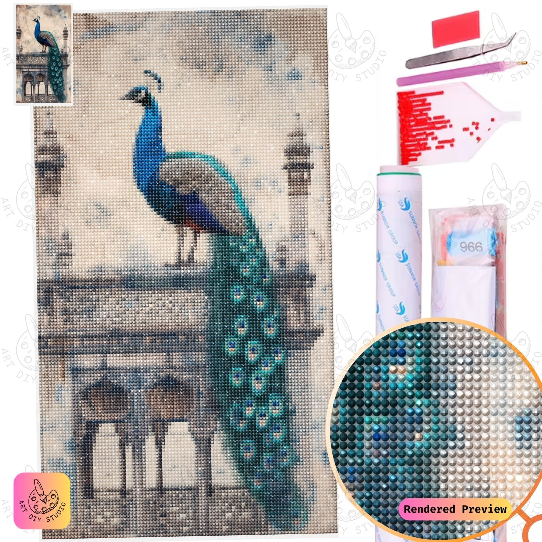 Artdiystudio Majestic Peacock On Royal Pillars Diy Diamond Painting Kit Create A Masterpiece Of Elegance 2