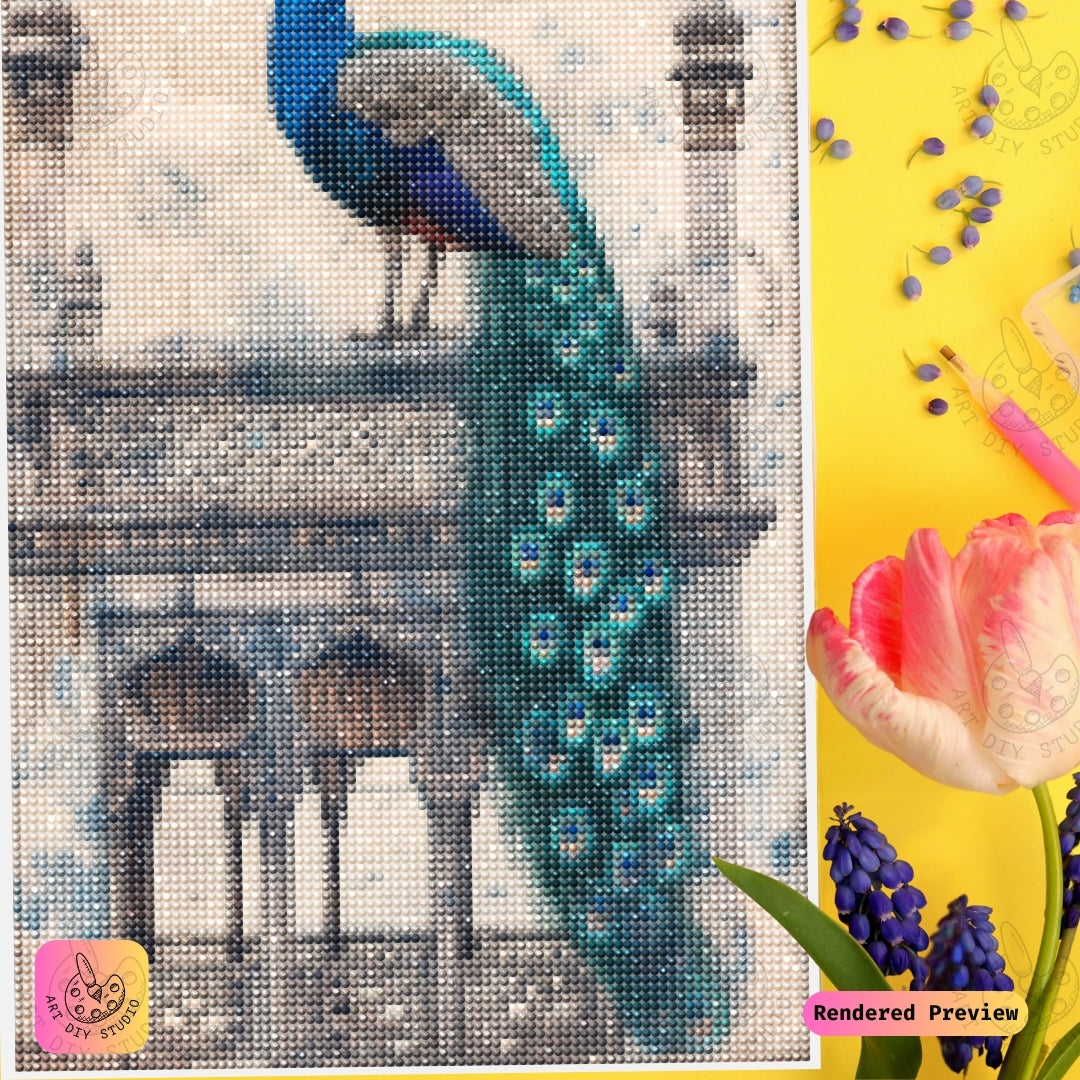 Artdiystudio Majestic Peacock On Royal Pillars Diy Diamond Painting Kit Create A Masterpiece Of Elegance 4
