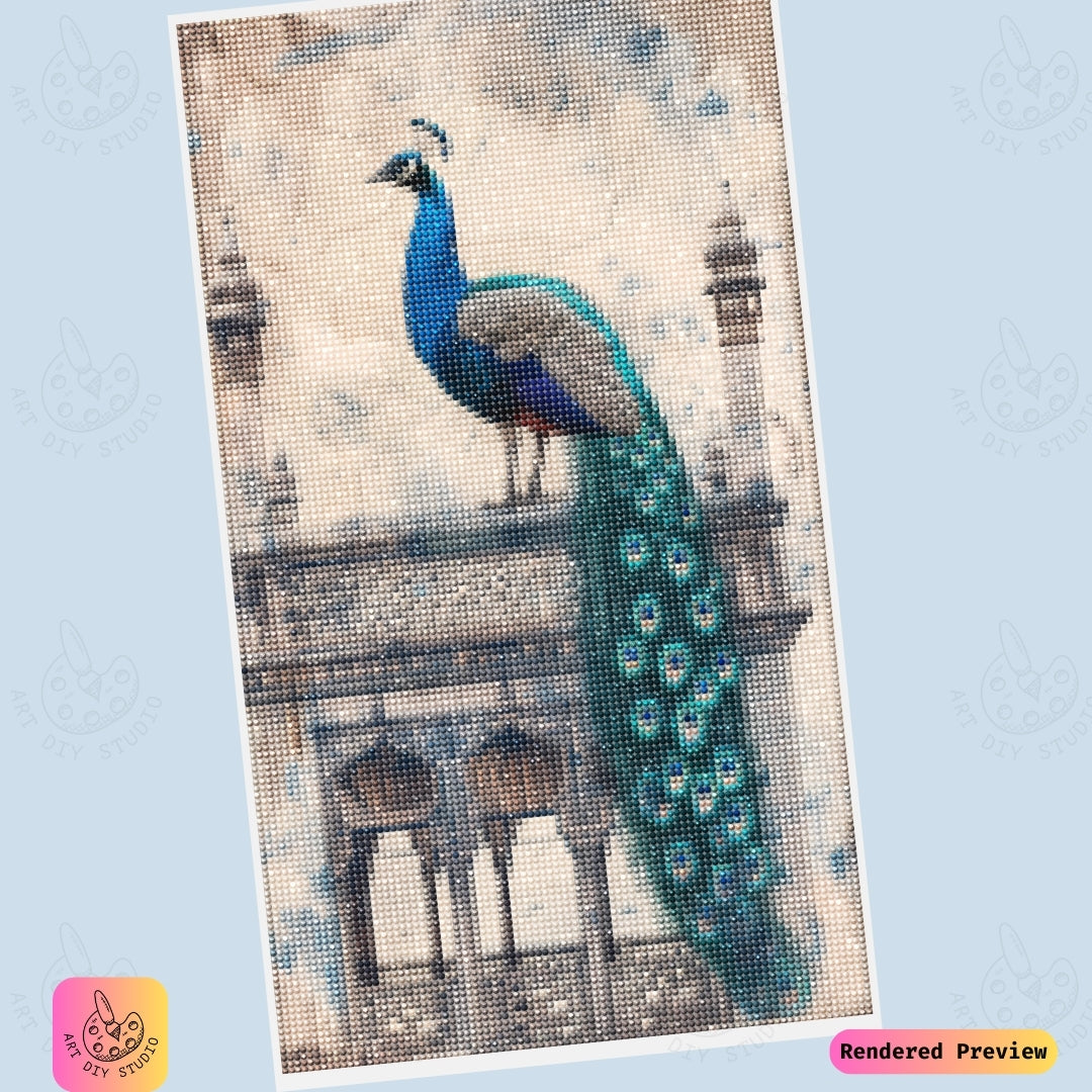 Artdiystudio Majestic Peacock On Royal Pillars Diy Diamond Painting Kit Create A Masterpiece Of Elegance