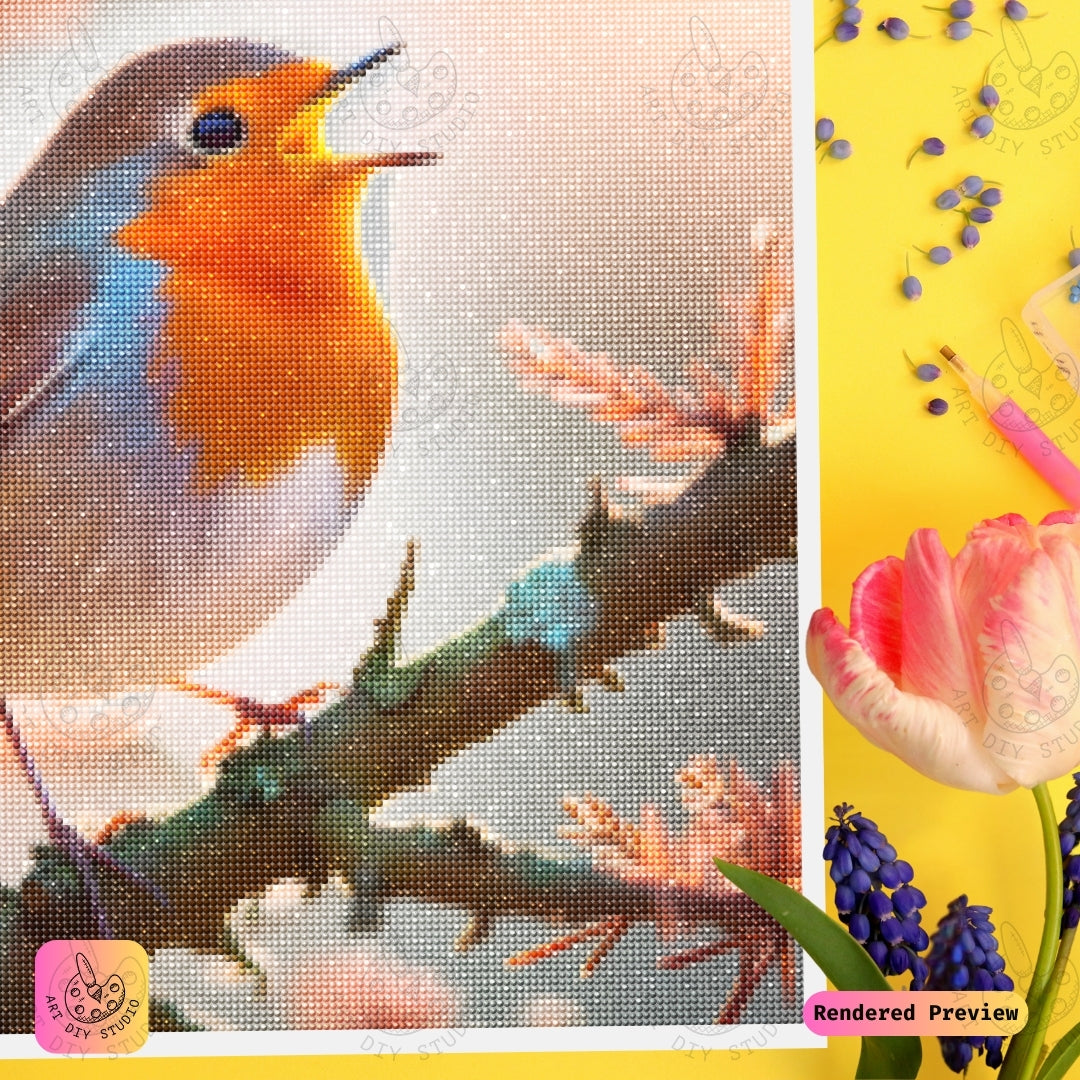 Artdiystudio Melodic Robin Song Diy Diamond Painting Kit A Harmonious Tune In Color 4