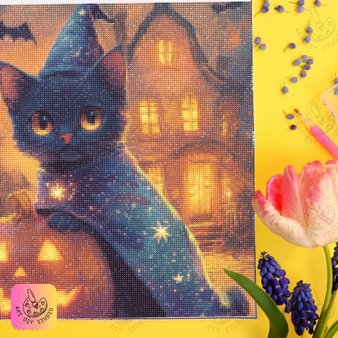 Artdiystudio Midnight Magic Cat Diy Diamond Painting Kit Create Your Own Halloween Feline 6