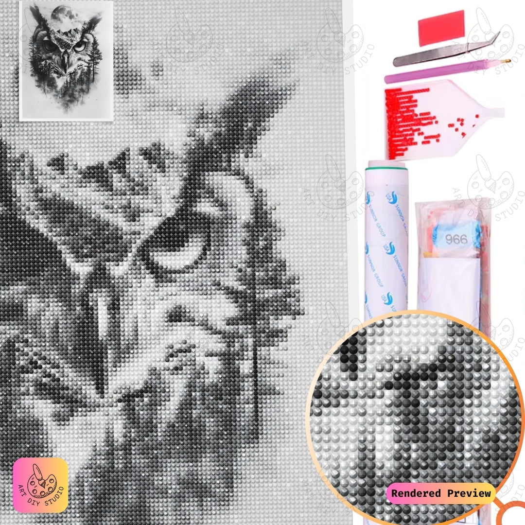 Artdiystudio Monochrome Owl Majesty Diy Diamond Painting Kit A Bold Nature Statement 5