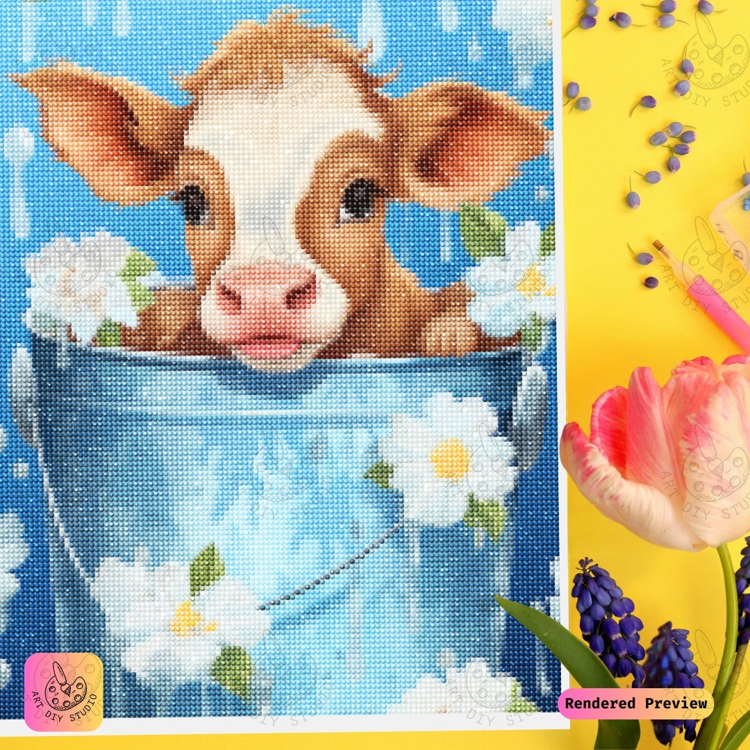 Artdiystudio Moo In Bloom Diy Diamond Painting Kit Adorable Farmyard Fun 3