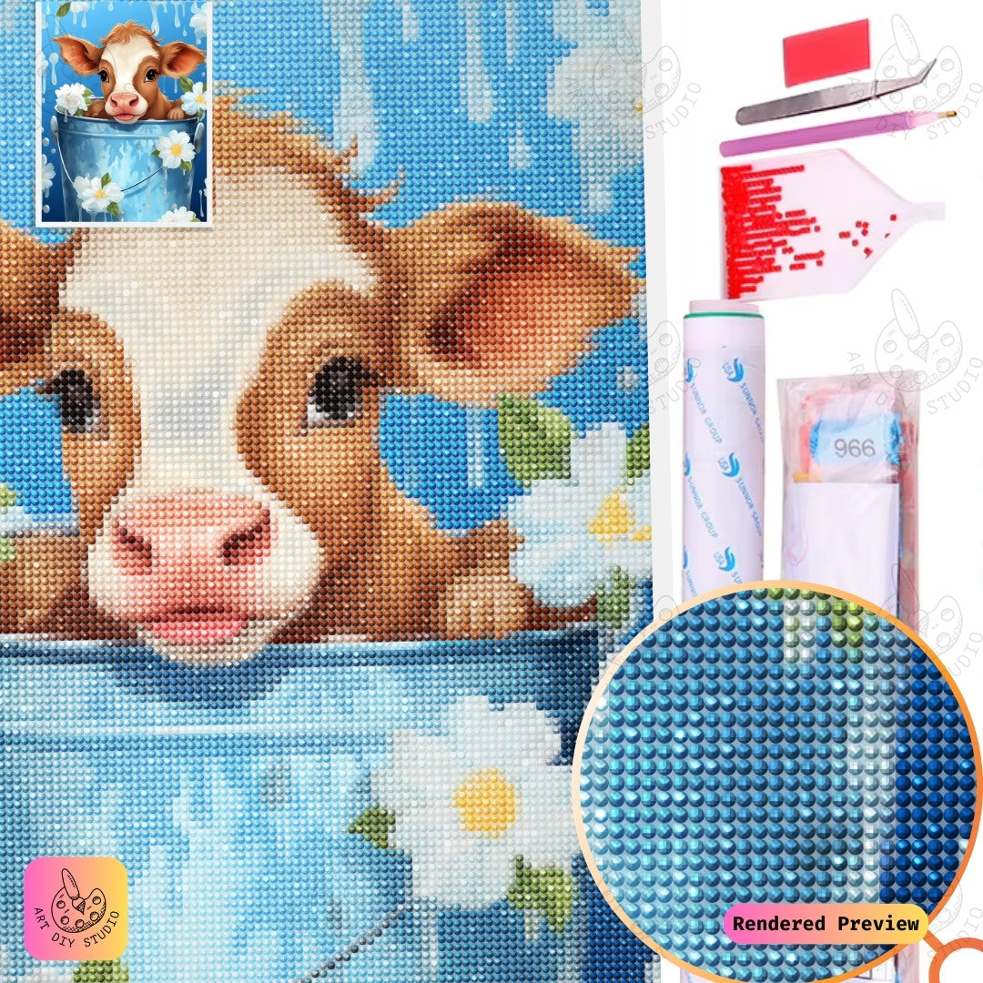 Artdiystudio Moo In Bloom Diy Diamond Painting Kit Adorable Farmyard Fun 5