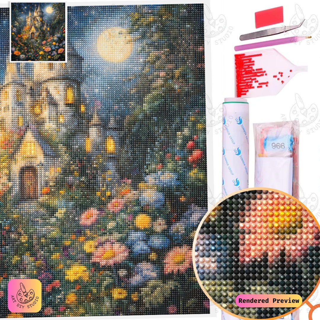 Artdiystudio Moonlit Castle Garden Path Diy Diamond Painting Kit Step Into A Dreamy Enchanted World 5