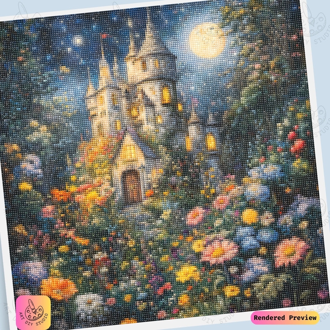 Artdiystudio Moonlit Castle Garden Path Diy Diamond Painting Kit Step Into A Dreamy Enchanted World 6