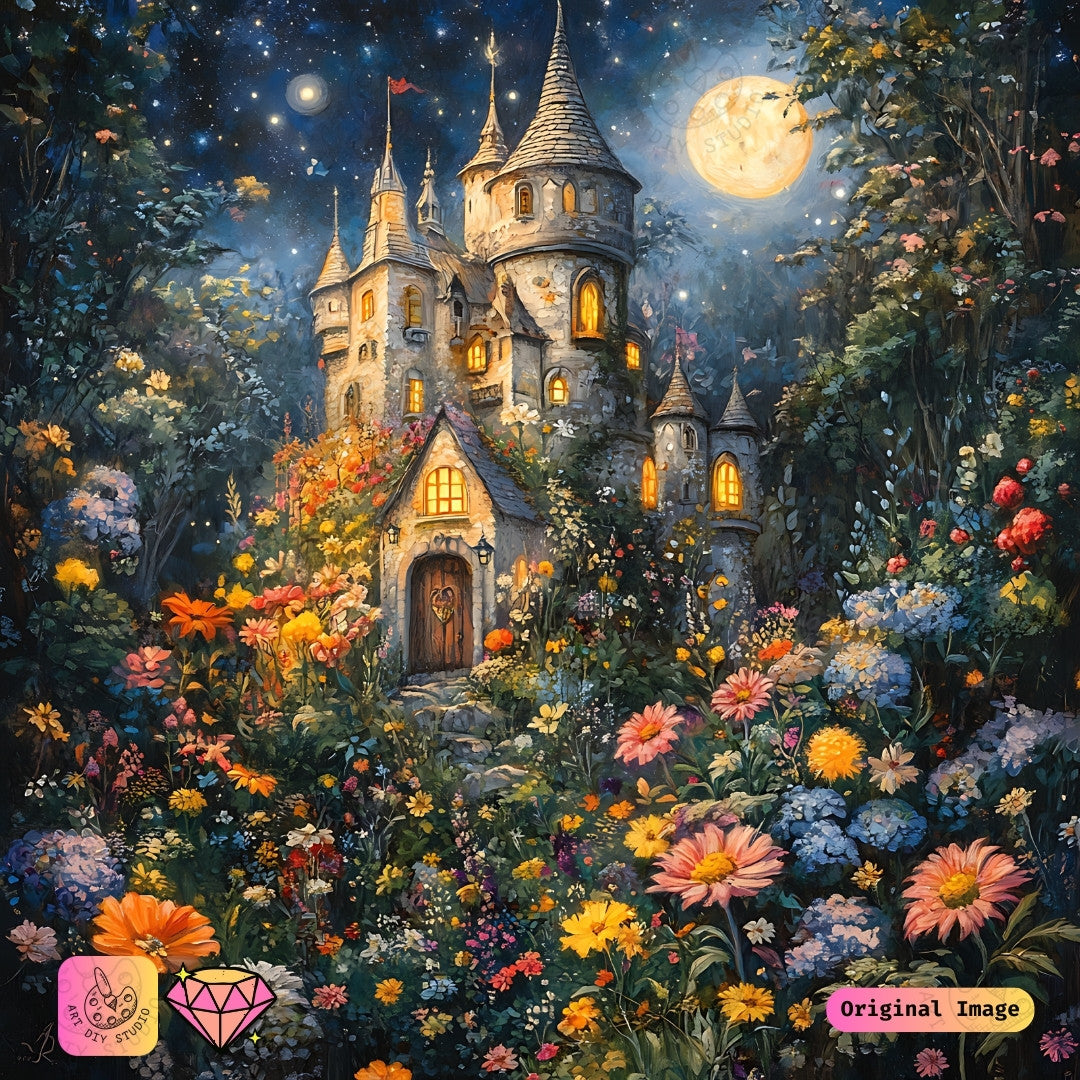 Artdiystudio Moonlit Castle Garden Path Diy Diamond Painting Kit Step Into A Dreamy Enchanted World