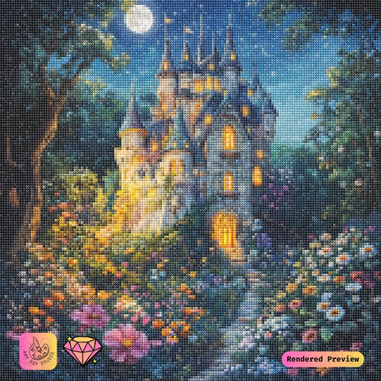 Artdiystudio Moonlit Castle Path Diy Diamond Painting Kit A Whimsical Journey Through A Magical Garden 2