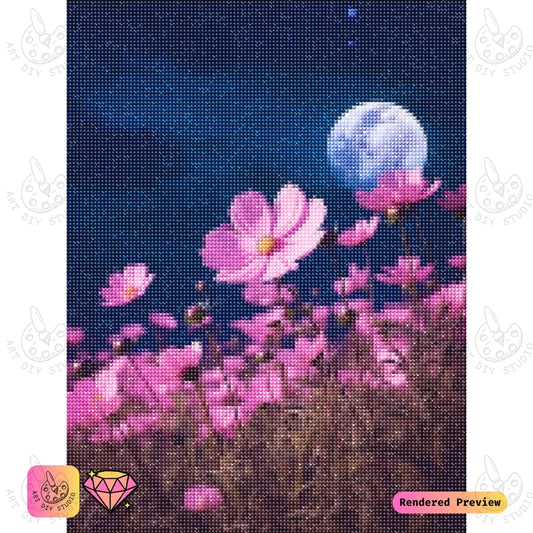 Artdiystudio Moonlit Cosmos Blossoms Diy Diamond Painting Kit A Romantic Floral Masterpiece 2