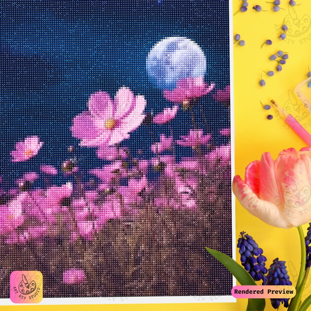 Artdiystudio Moonlit Cosmos Blossoms Diy Diamond Painting Kit A Romantic Floral Masterpiece 3