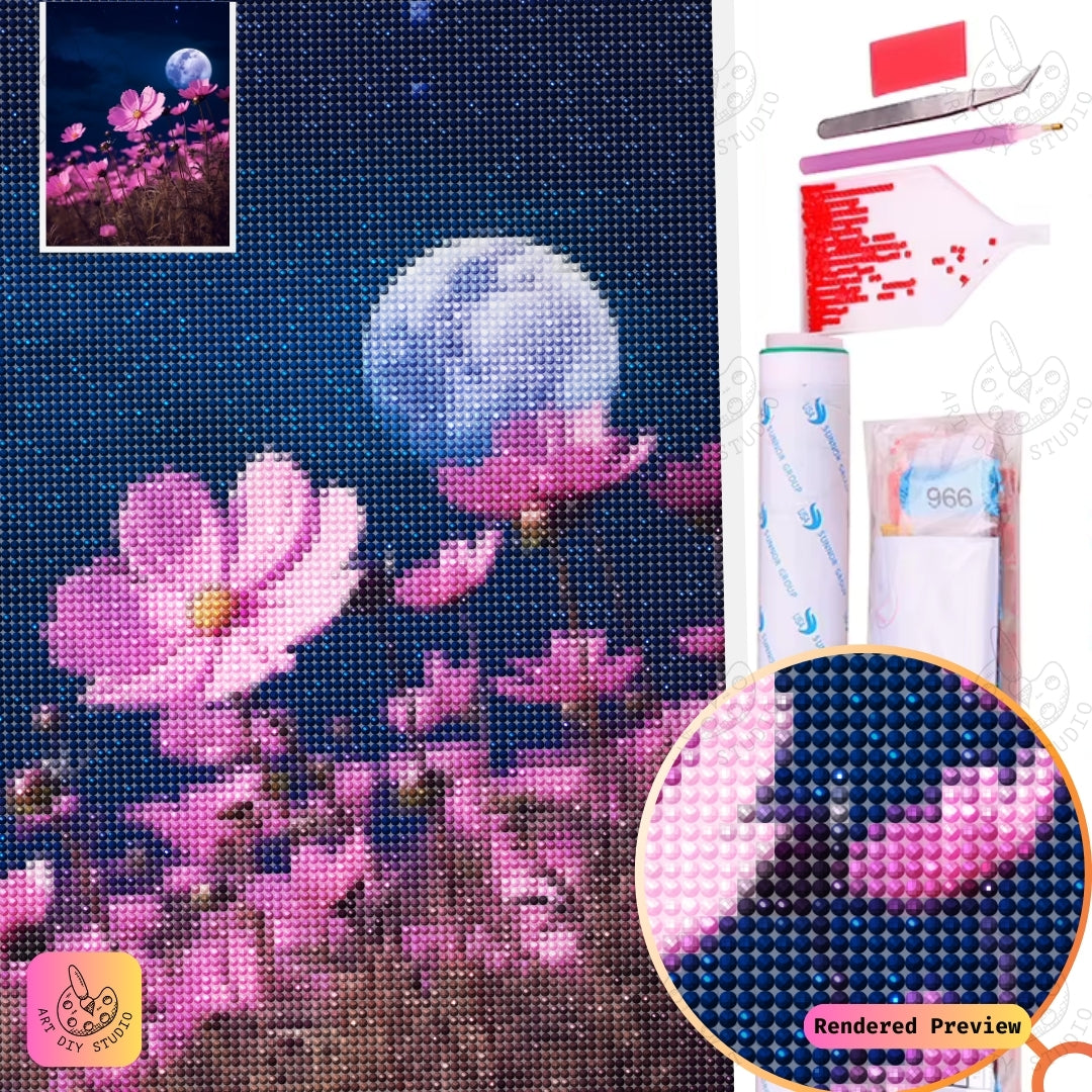 Artdiystudio Moonlit Cosmos Blossoms Diy Diamond Painting Kit A Romantic Floral Masterpiece 5