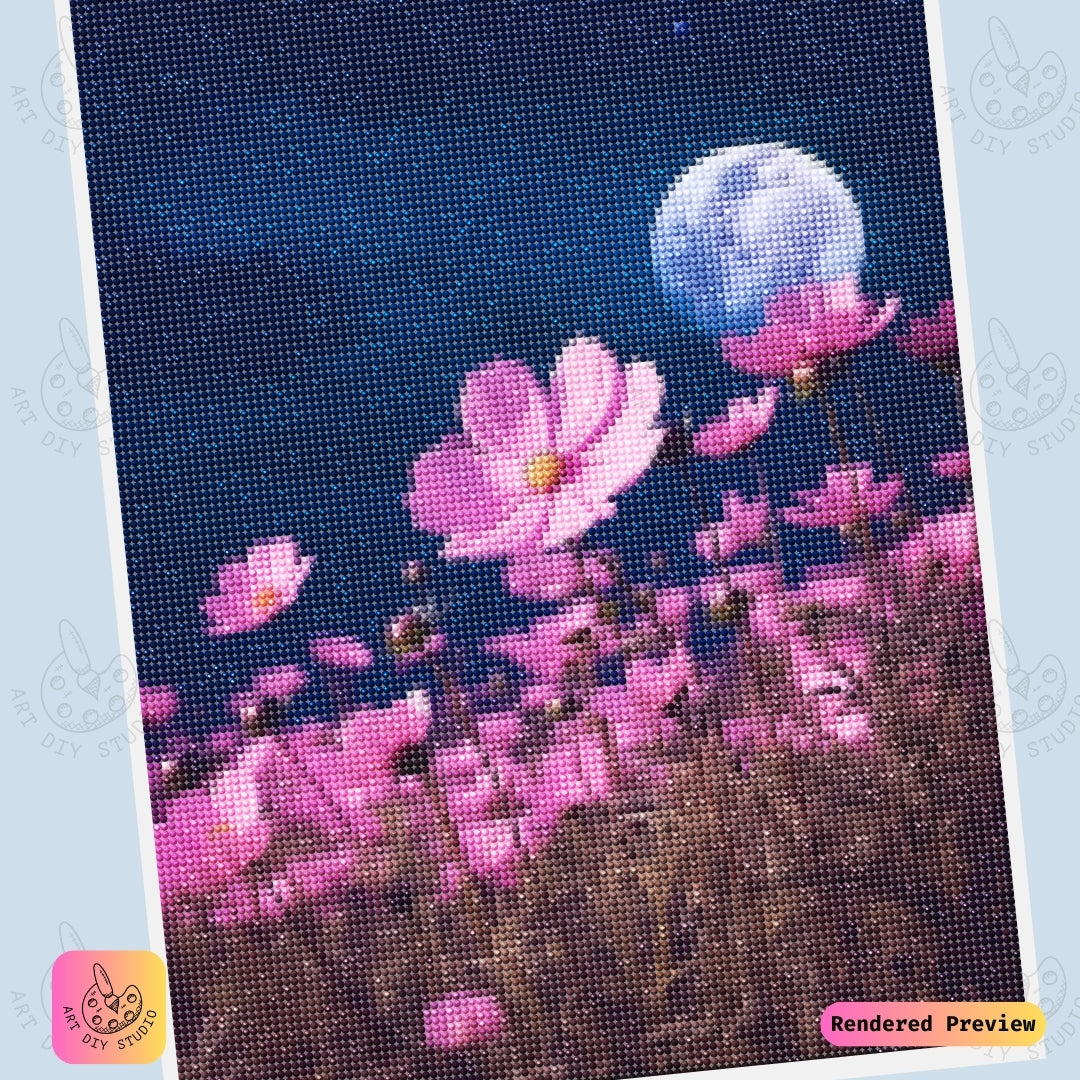 Artdiystudio Moonlit Cosmos Blossoms Diy Diamond Painting Kit A Romantic Floral Masterpiece 6