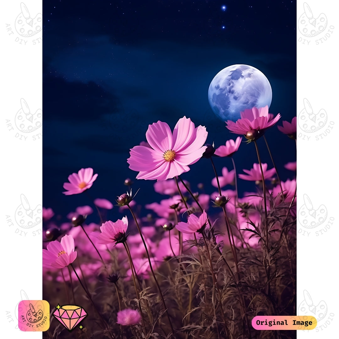 Artdiystudio Moonlit Cosmos Blossoms Diy Diamond Painting Kit A Romantic Floral Masterpiece