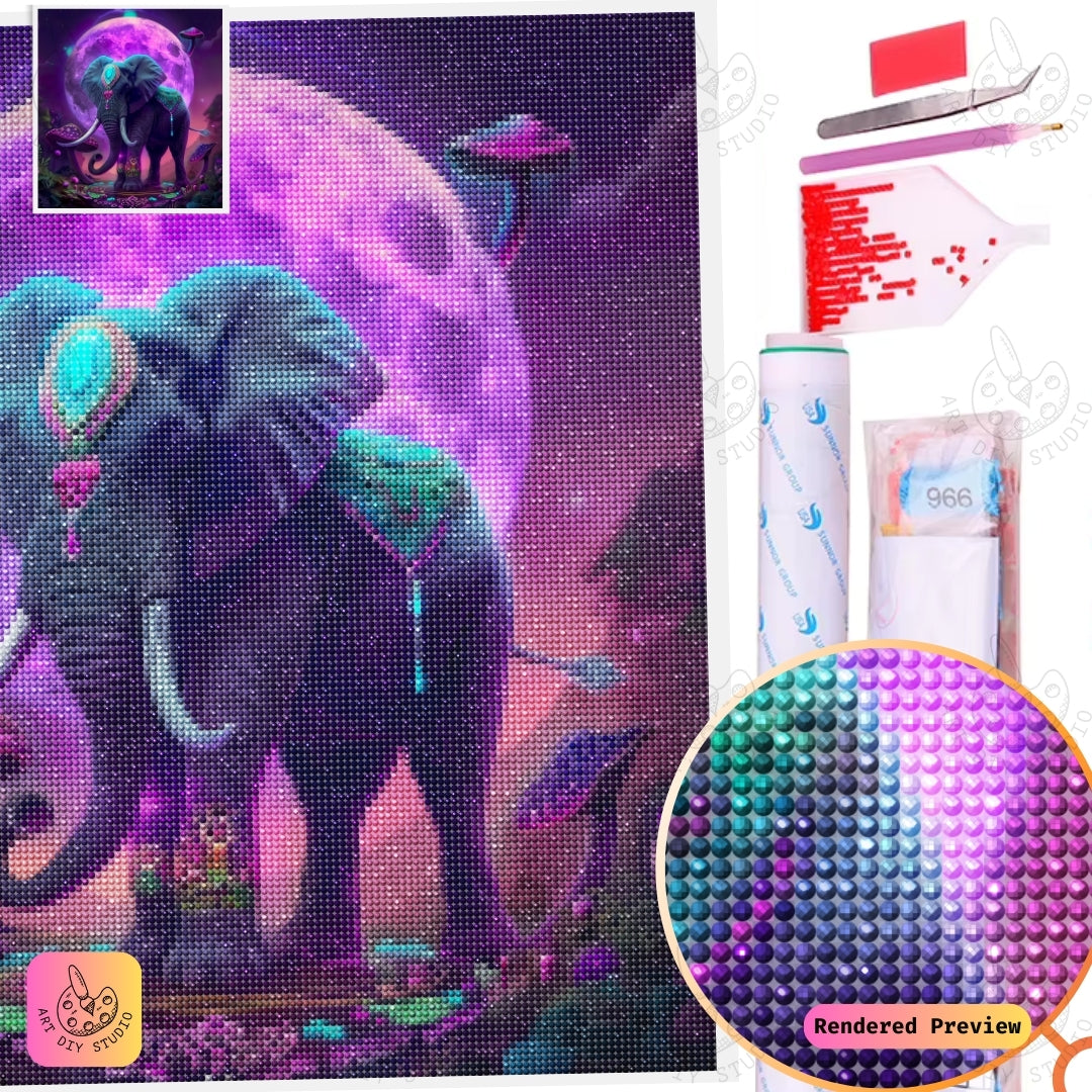 Artdiystudio Moonlit Majesty Elephant Diy Diamond Painting Kit A Celestial Elegance In Art 5