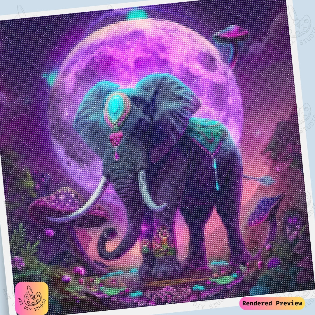 Artdiystudio Moonlit Majesty Elephant Diy Diamond Painting Kit A Celestial Elegance In Art 6