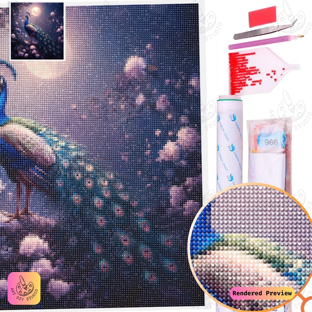 Artdiystudio Moonlit Peacock Beauty Diy Diamond Painting Kit A Majestic Night Of Elegance 2