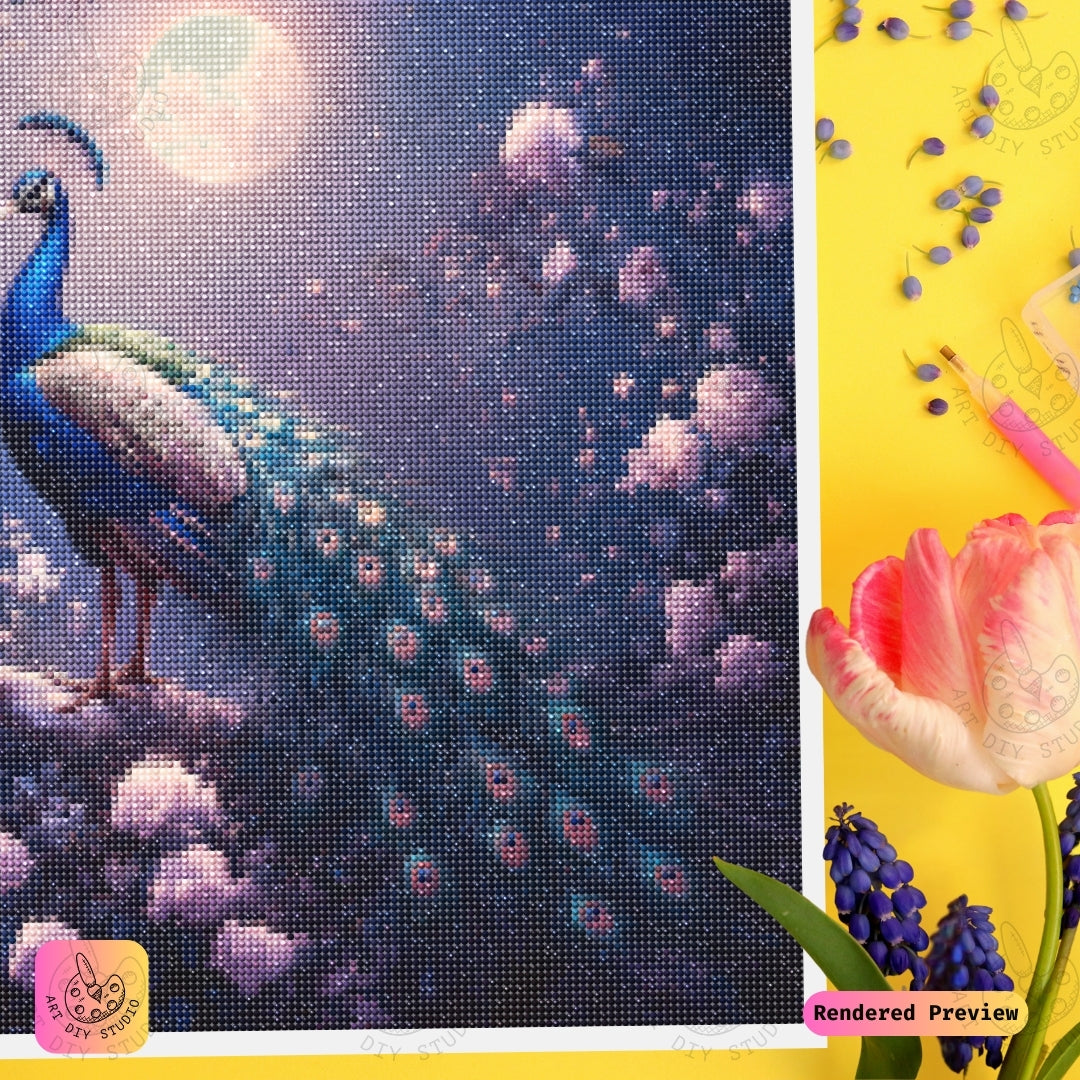 Artdiystudio Moonlit Peacock Beauty Diy Diamond Painting Kit A Majestic Night Of Elegance 4