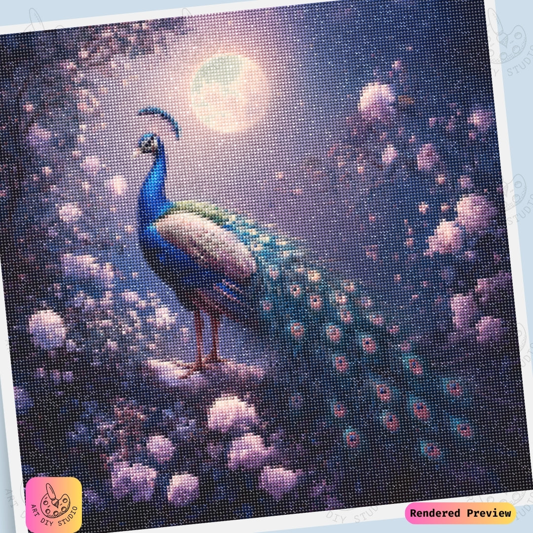 Artdiystudio Moonlit Peacock Beauty Diy Diamond Painting Kit A Majestic Night Of Elegance