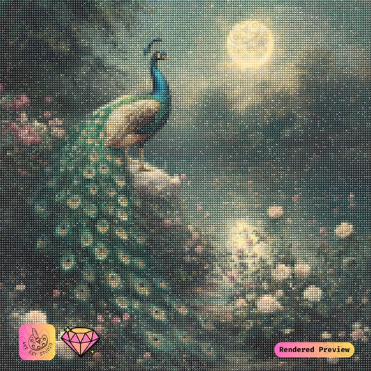 Artdiystudio Moonlit Peacock Serenity Diy Diamond Painting Kit Create A Magical Night Of Beauty 5