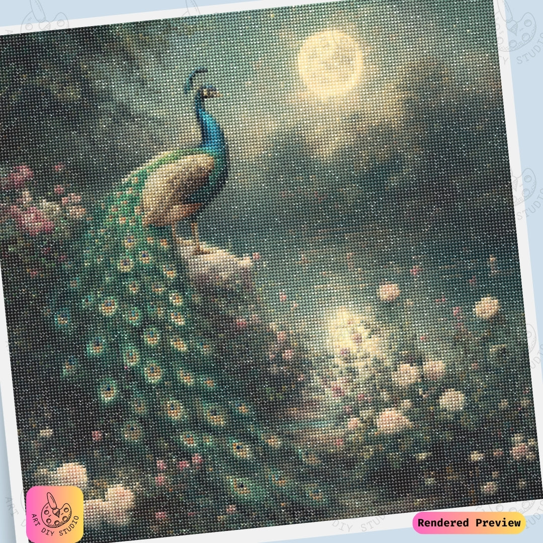 Artdiystudio Moonlit Peacock Serenity Diy Diamond Painting Kit Create A Magical Night Of Beauty