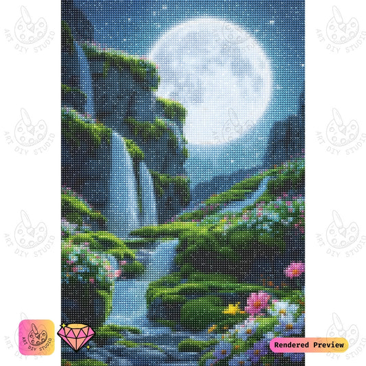 Artdiystudio Moonlit Waterfall Garden Diy Diamond Painting Kit A Magical Escape Into Nature 2