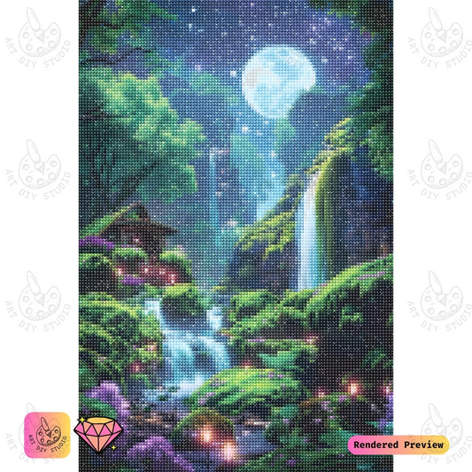 Artdiystudio Moonlit Waterfall Haven Diy Diamond Painting Kit A Mystical Escape Into Nature 2