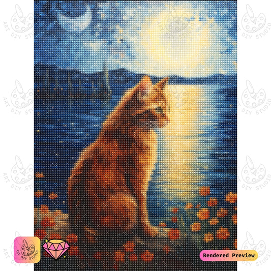 Artdiystudio Moonlit Whiskers Diy Diamond Painting Kit A Feline Night By The Sea 2