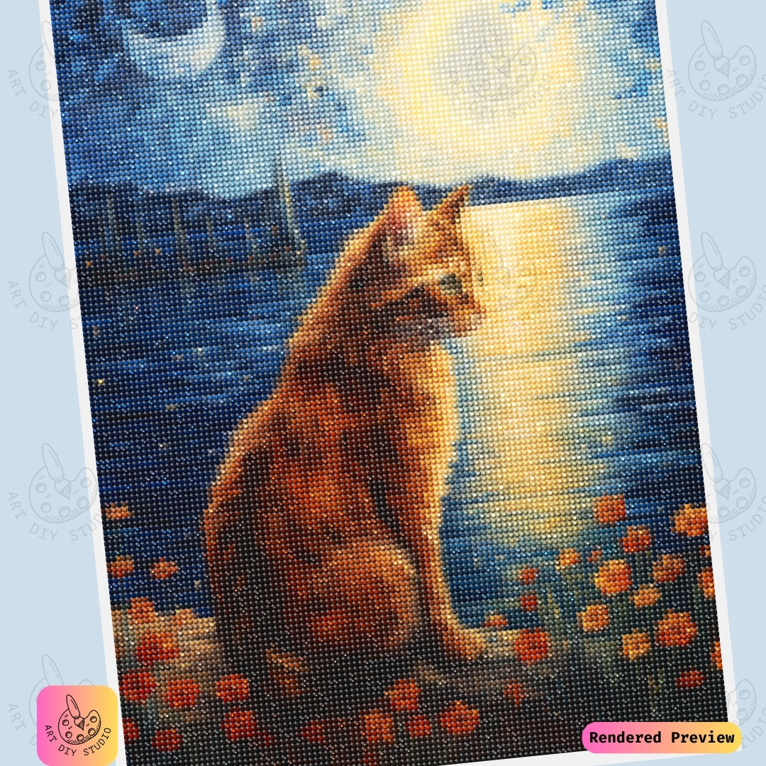 Artdiystudio Moonlit Whiskers Diy Diamond Painting Kit A Feline Night By The Sea 6
