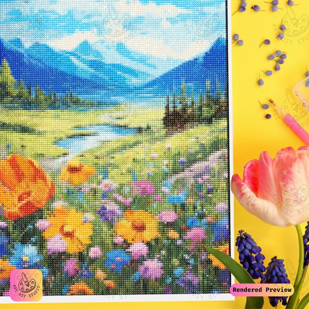 Artdiystudio Mountain Meadow Dream Diy Diamond Painting Kit A Vibrant Nature Escape 3
