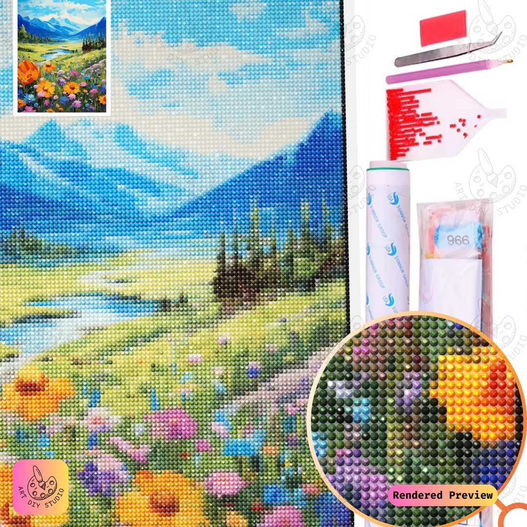 Artdiystudio Mountain Meadow Dream Diy Diamond Painting Kit A Vibrant Nature Escape 5