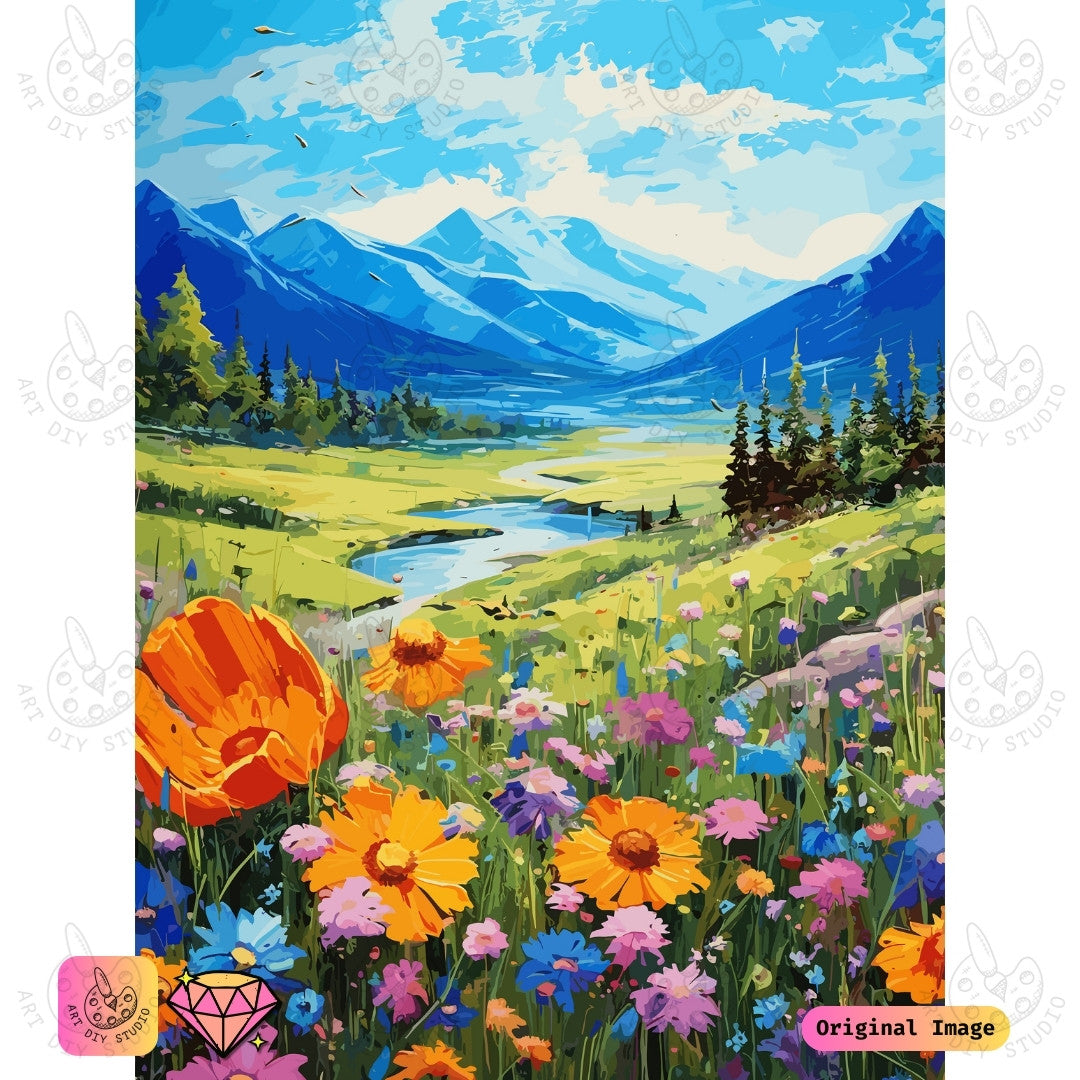 Artdiystudio Mountain Meadow Dream Diy Diamond Painting Kit A Vibrant Nature Escape
