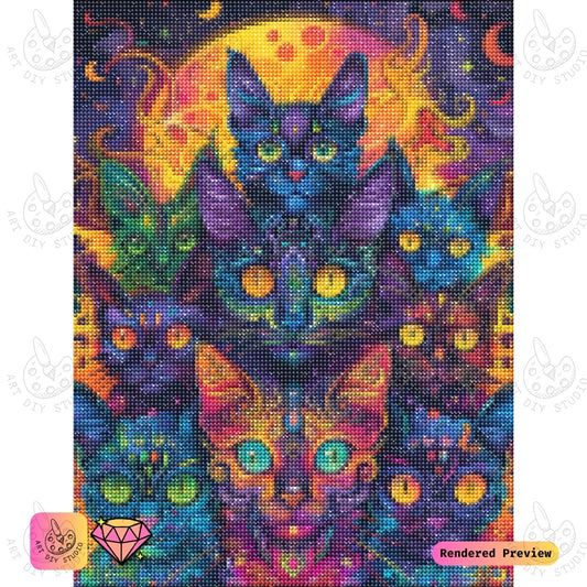 Artdiystudio Mystic Moonlit Cats Diy Diamond Painting Kit A Bold And Enigmatic Masterpiece 2