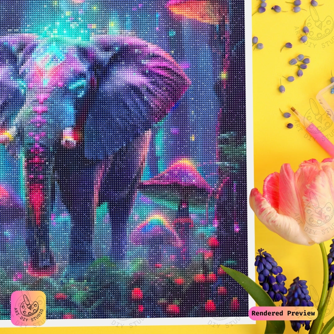 Artdiystudio Neon Jungle Elephant Diy Diamond Painting Kit A Surreal Glow In Art 3