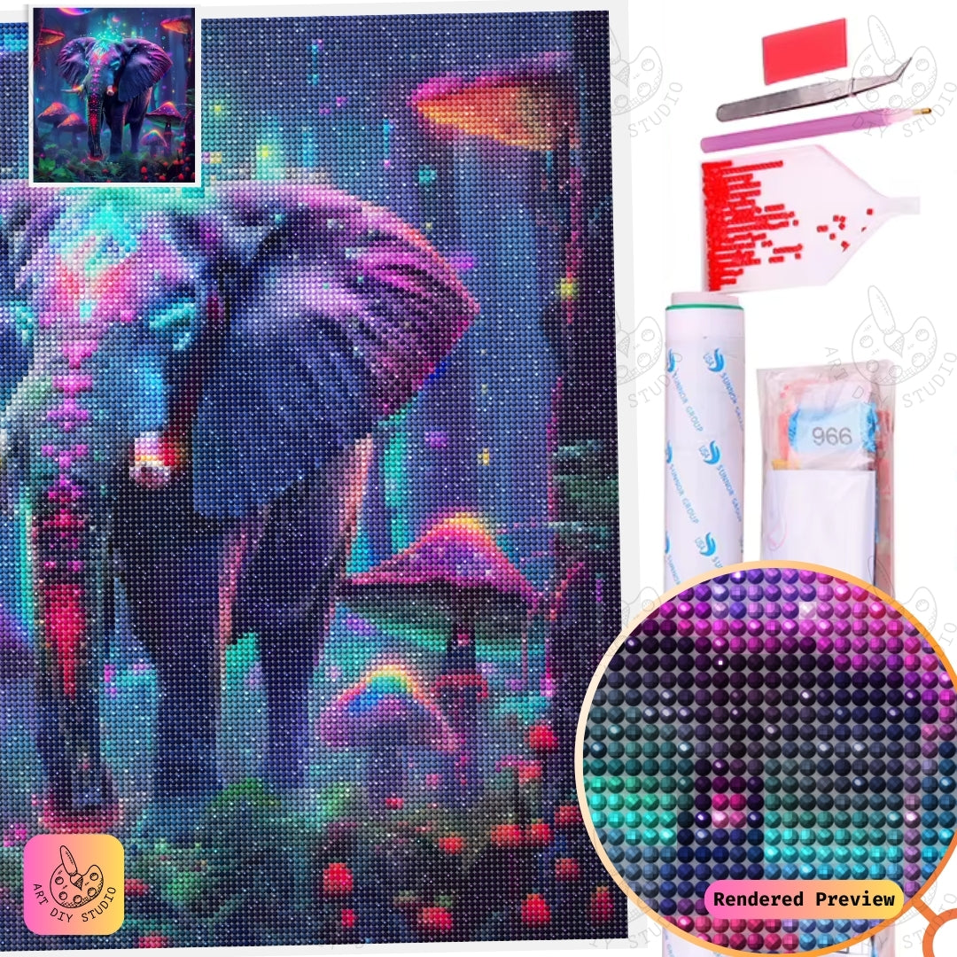 Artdiystudio Neon Jungle Elephant Diy Diamond Painting Kit A Surreal Glow In Art 5