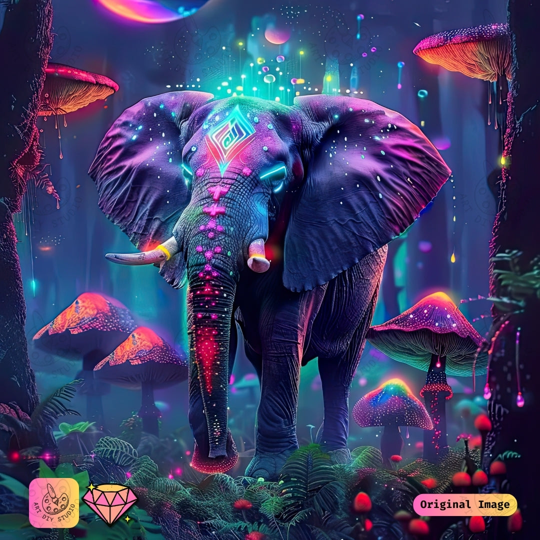 Artdiystudio Neon Jungle Elephant Diy Diamond Painting Kit A Surreal Glow In Art