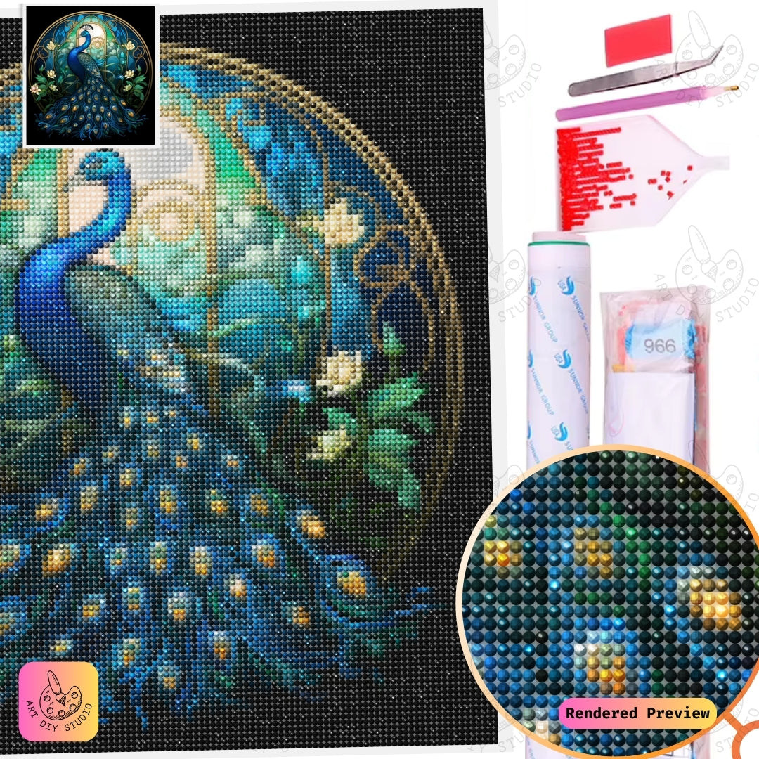 Artdiystudio Opalescent Stained Glass Peacock Diy Diamond Painting Kit A Jewel Of Art And Elegance 2