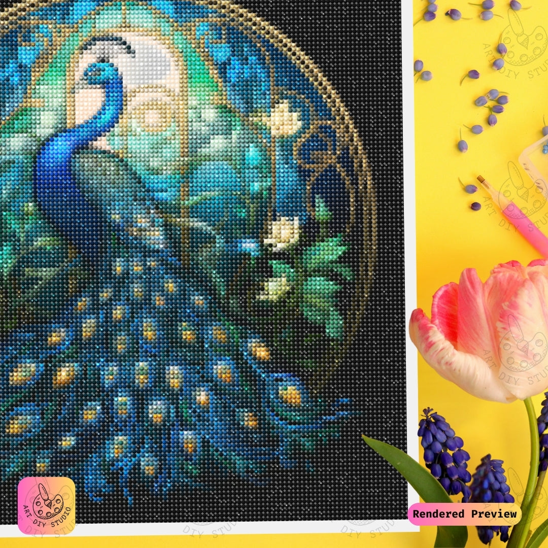 Artdiystudio Opalescent Stained Glass Peacock Diy Diamond Painting Kit A Jewel Of Art And Elegance 4