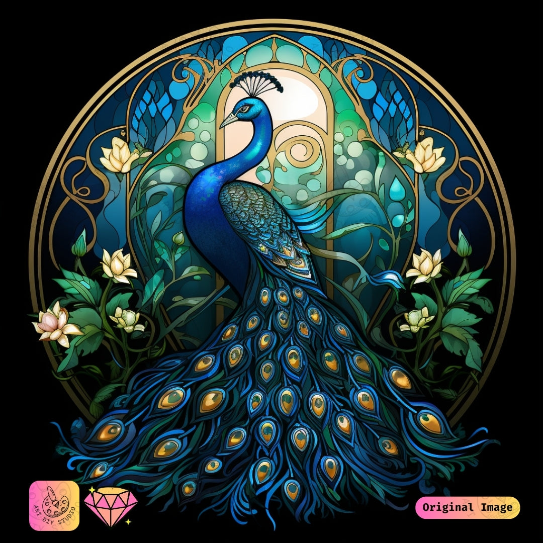 Artdiystudio Opalescent Stained Glass Peacock Diy Diamond Painting Kit A Jewel Of Art And Elegance 6