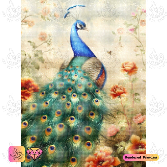 Artdiystudio Peacock In Bloom Diy Diamond Painting Kit A Floral Masterpiece Of Beauty 5