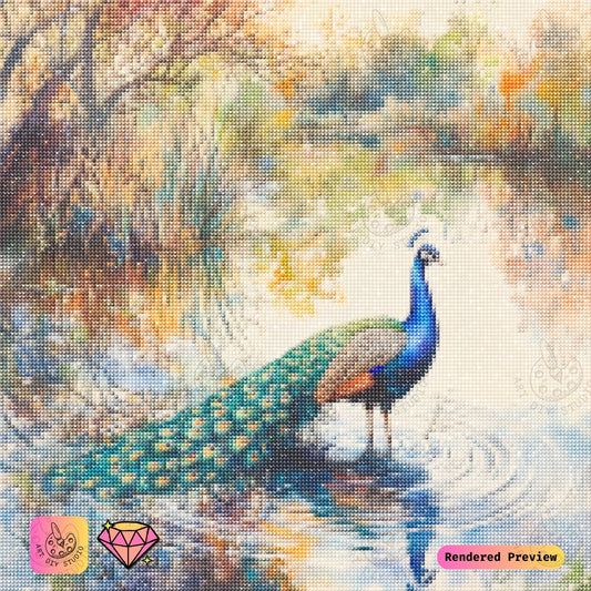 Artdiystudio Peacock In Tranquil Waters Diy Diamond Painting Kit A Serene Reflection Of Nature 5