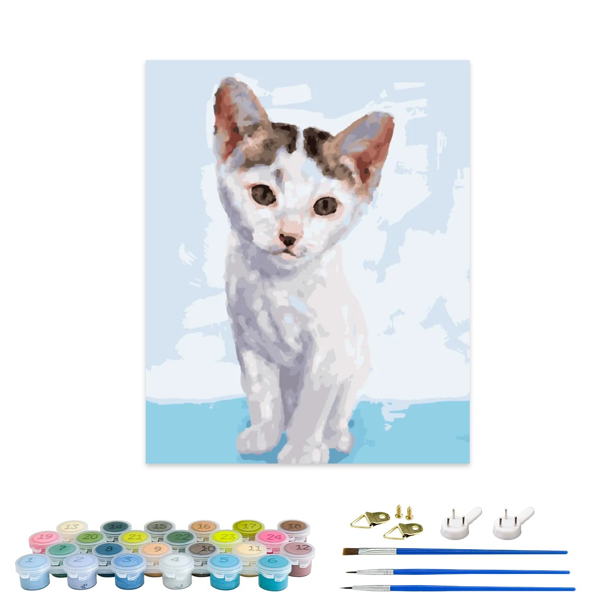 Artdiystudio Playful White Kitten Paint By Numbers Kit A Soft And Minimalistic Masterpiece 2
