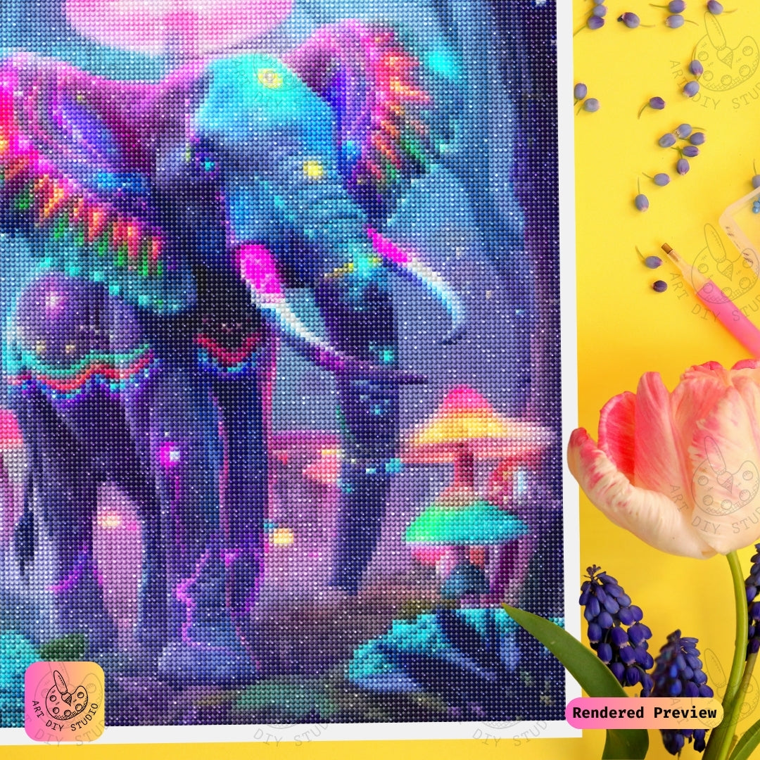 Artdiystudio Psychedelic Jungle Elephant Diy Diamond Painting Kit A Neon Wonder In Art 3
