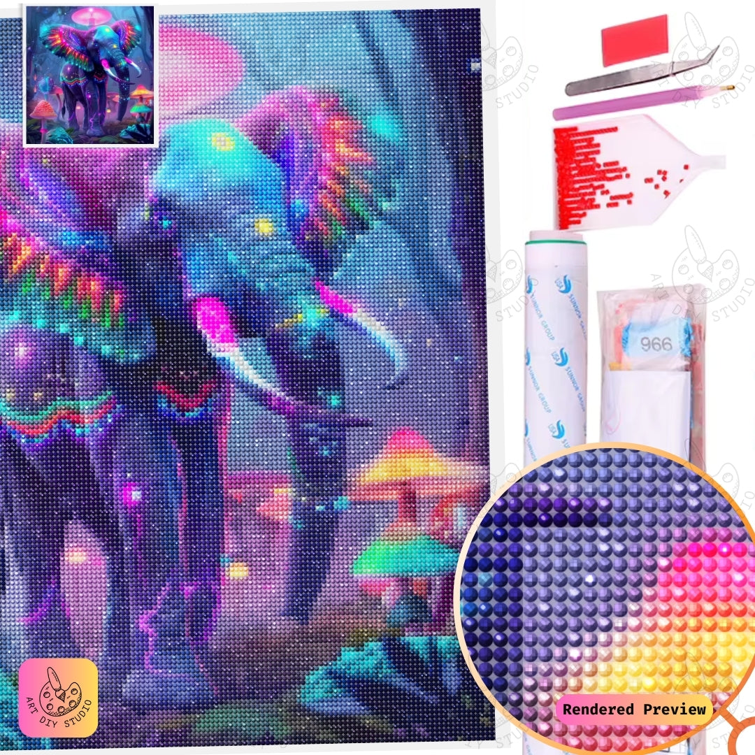 Artdiystudio Psychedelic Jungle Elephant Diy Diamond Painting Kit A Neon Wonder In Art 5