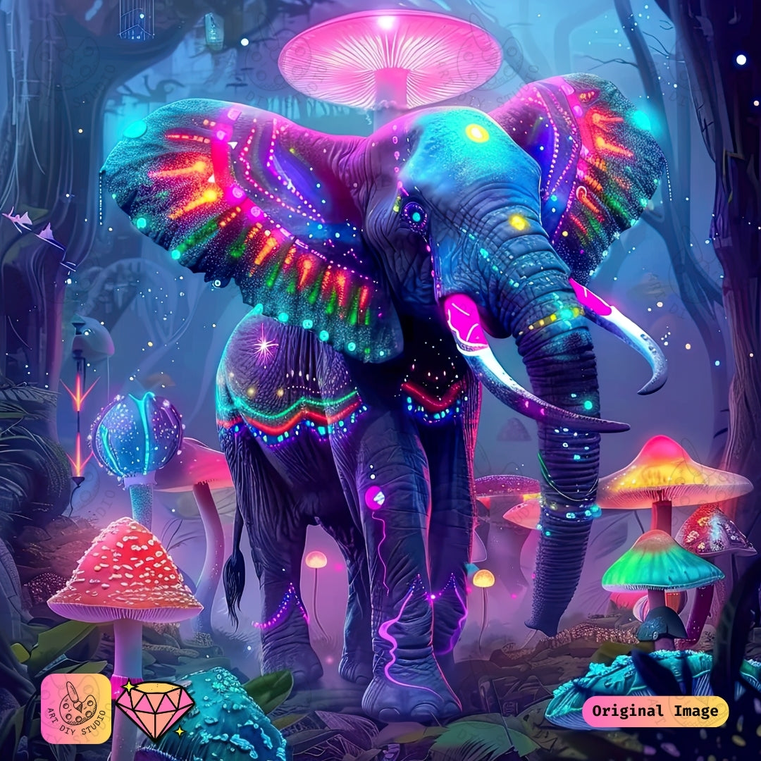 Artdiystudio Psychedelic Jungle Elephant Diy Diamond Painting Kit A Neon Wonder In Art