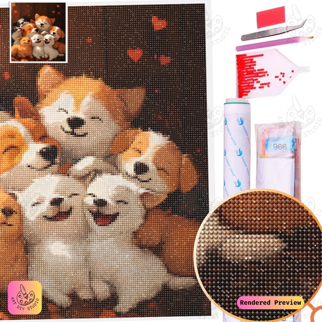 Artdiystudio Puppy Pile Of Happiness Diy Diamond Painting Kit A Joyful Craft For Dog Lovers 2