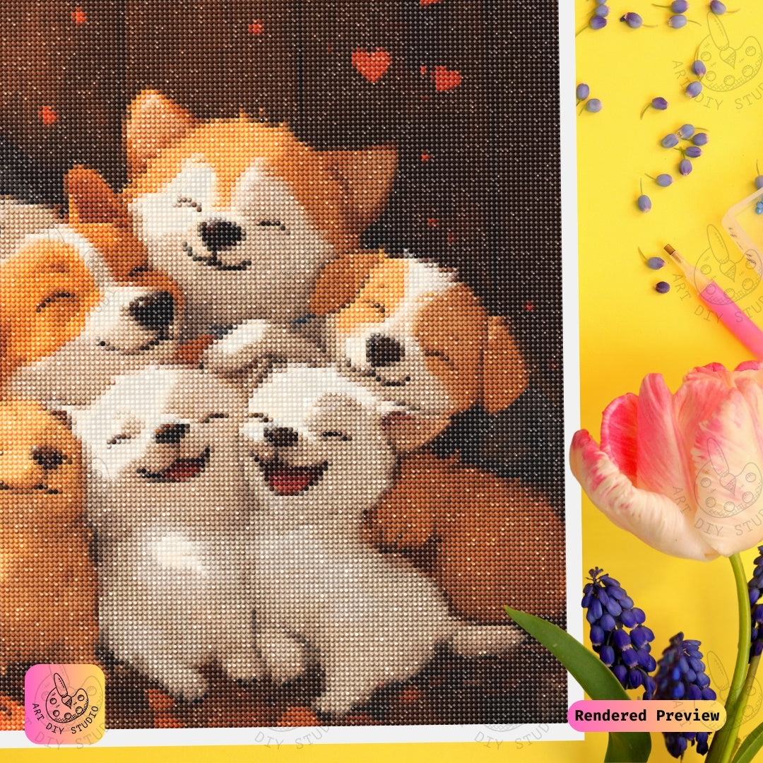 Artdiystudio Puppy Pile Of Happiness Diy Diamond Painting Kit A Joyful Craft For Dog Lovers 4