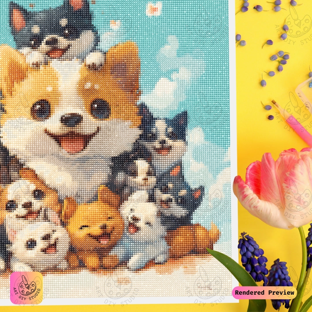 Artdiystudio Puppy Pile Of Joy Diy Diamond Painting Kit A Delightful Craft For Dog Lovers 4