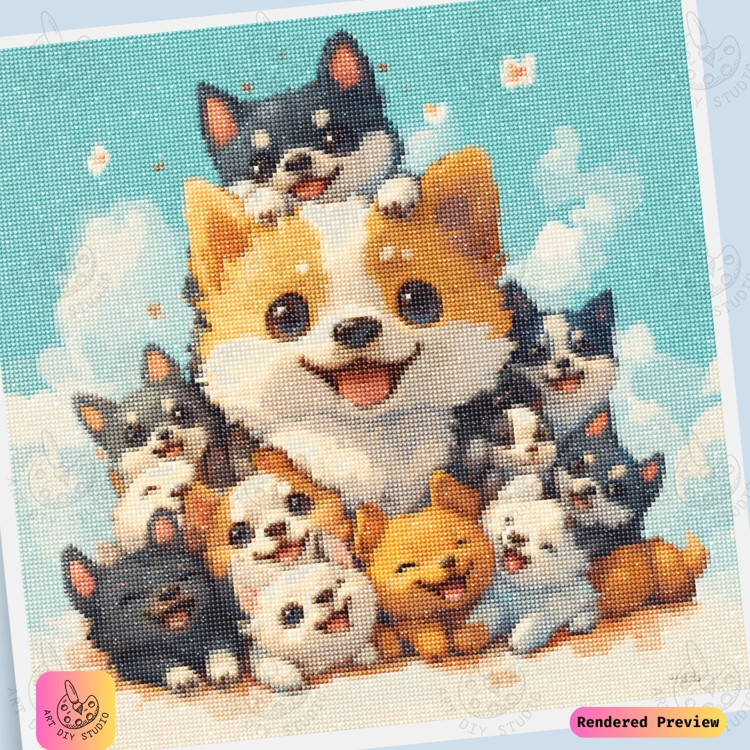 Artdiystudio Puppy Pile Of Joy Diy Diamond Painting Kit A Delightful Craft For Dog Lovers
