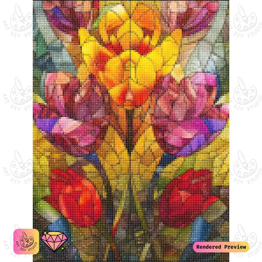 Artdiystudio Radiant Tulip Symphony Diy Diamond Painting Kit A Stained Glass Floral Masterpiece 2